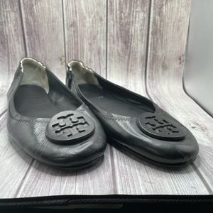 Tory Burch Minnie Black Travel Ballet Flat Size 8.5